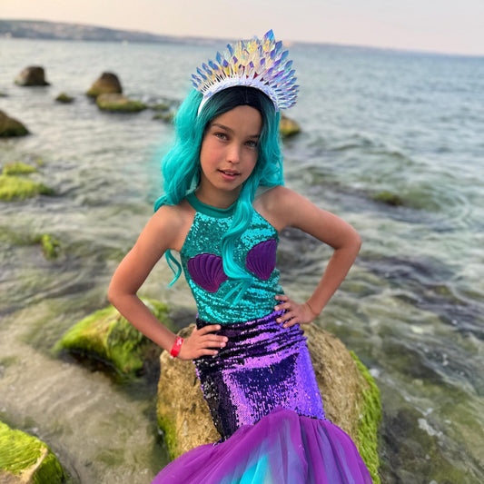 Girls Rainbow Mermaid Crown – Sequin Tiara for Princess Costume