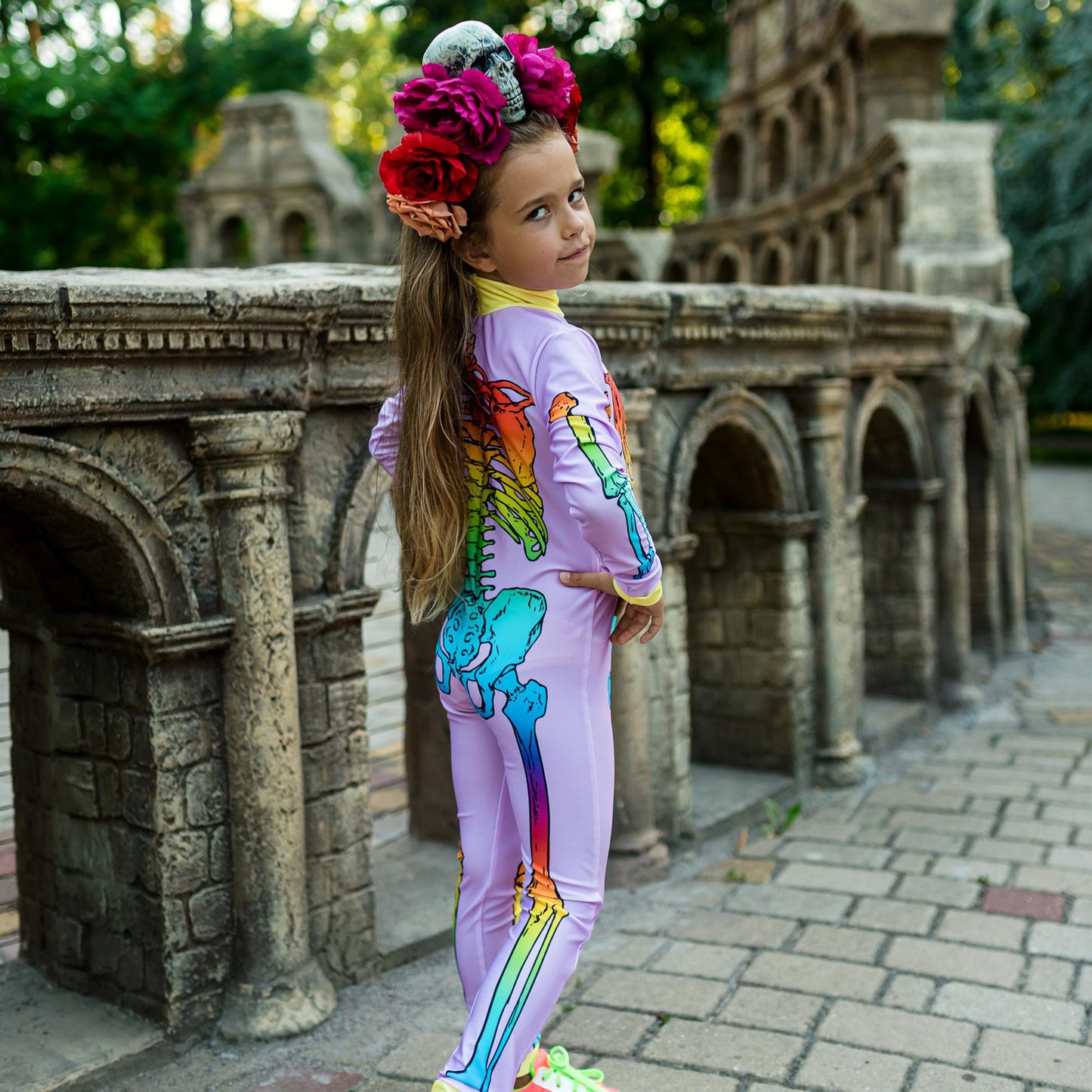 Back view zipper of lilac skeleton jumpsuit, comfortable fit, mermaid costume collection – Kate Princess Dress.