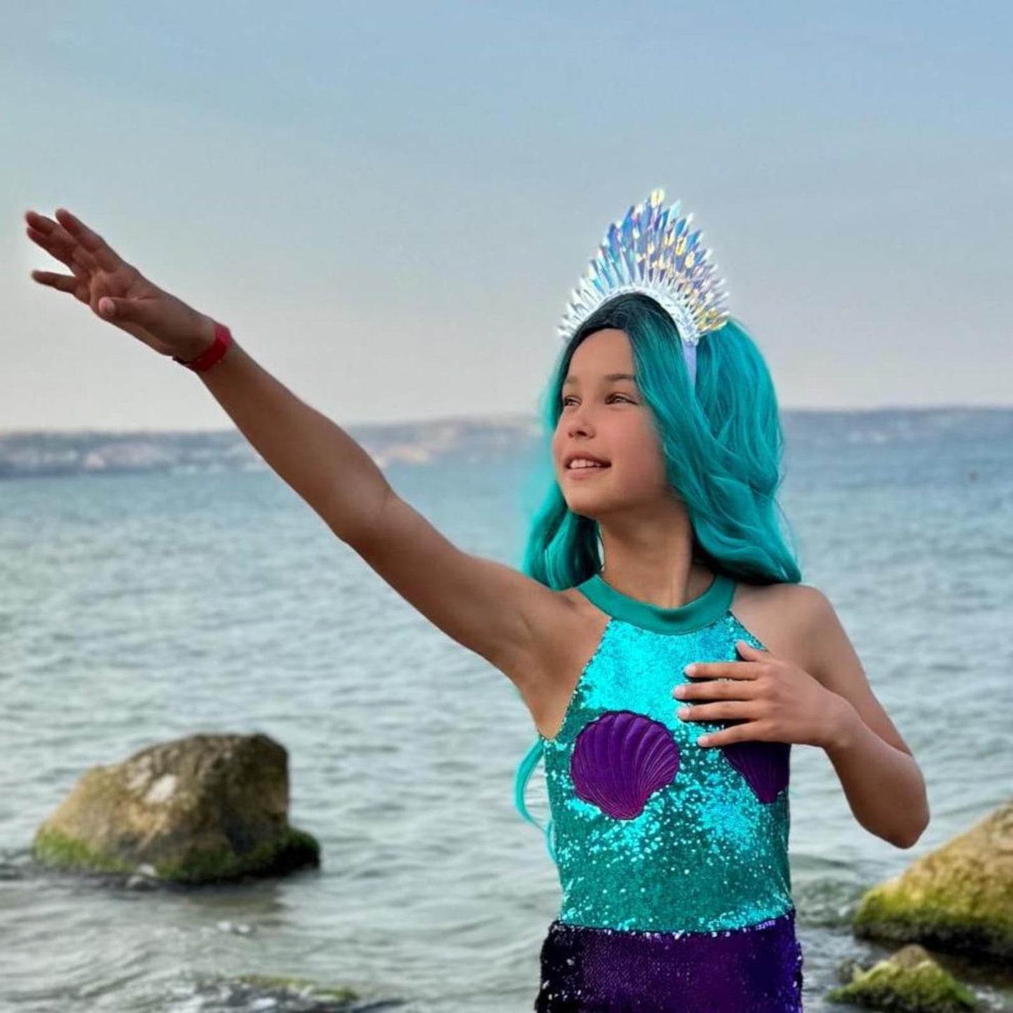 Girls Rainbow Mermaid Crown – Sequin Tiara for Princess Costume