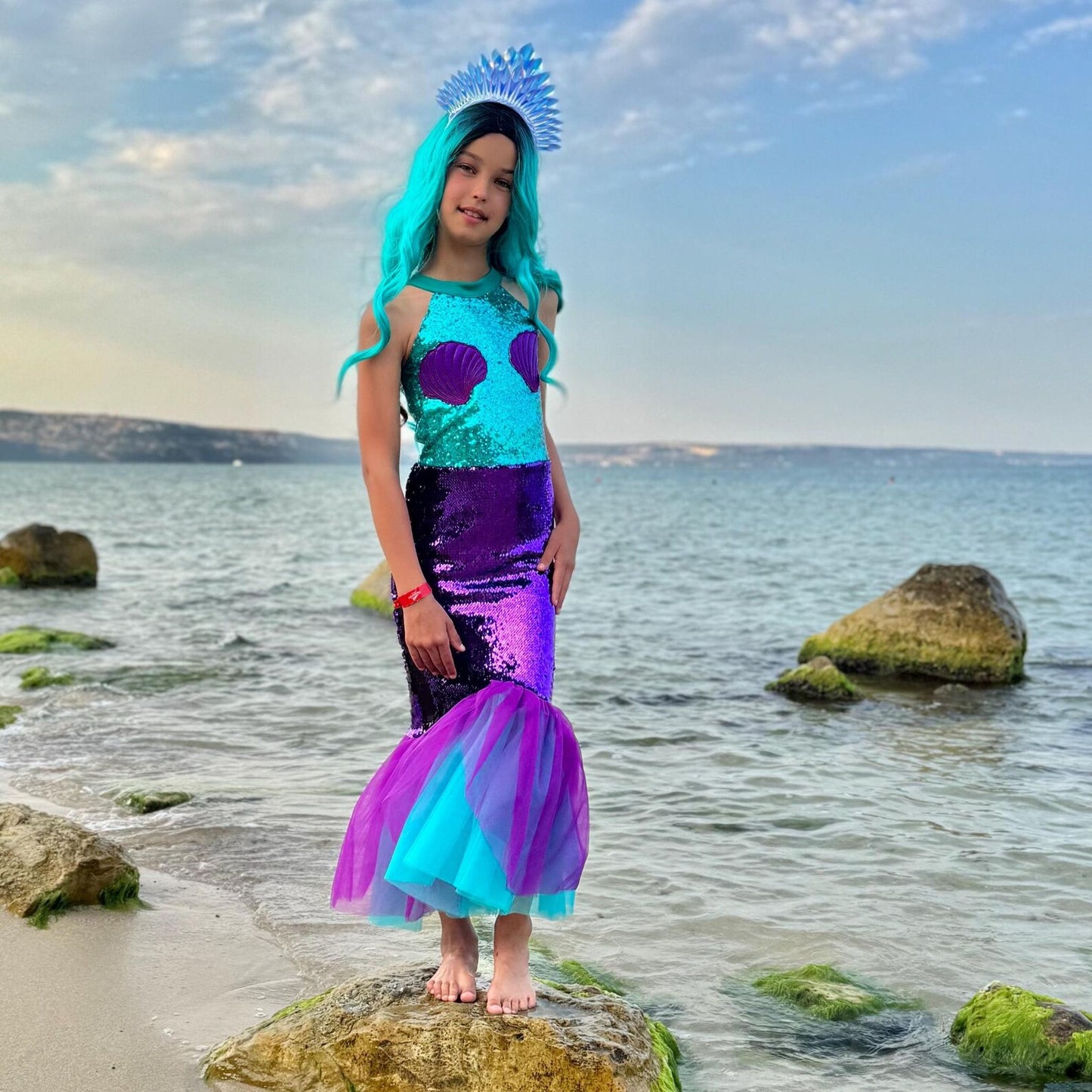Girls Rainbow Mermaid Crown – Sequin Tiara for Princess Costume