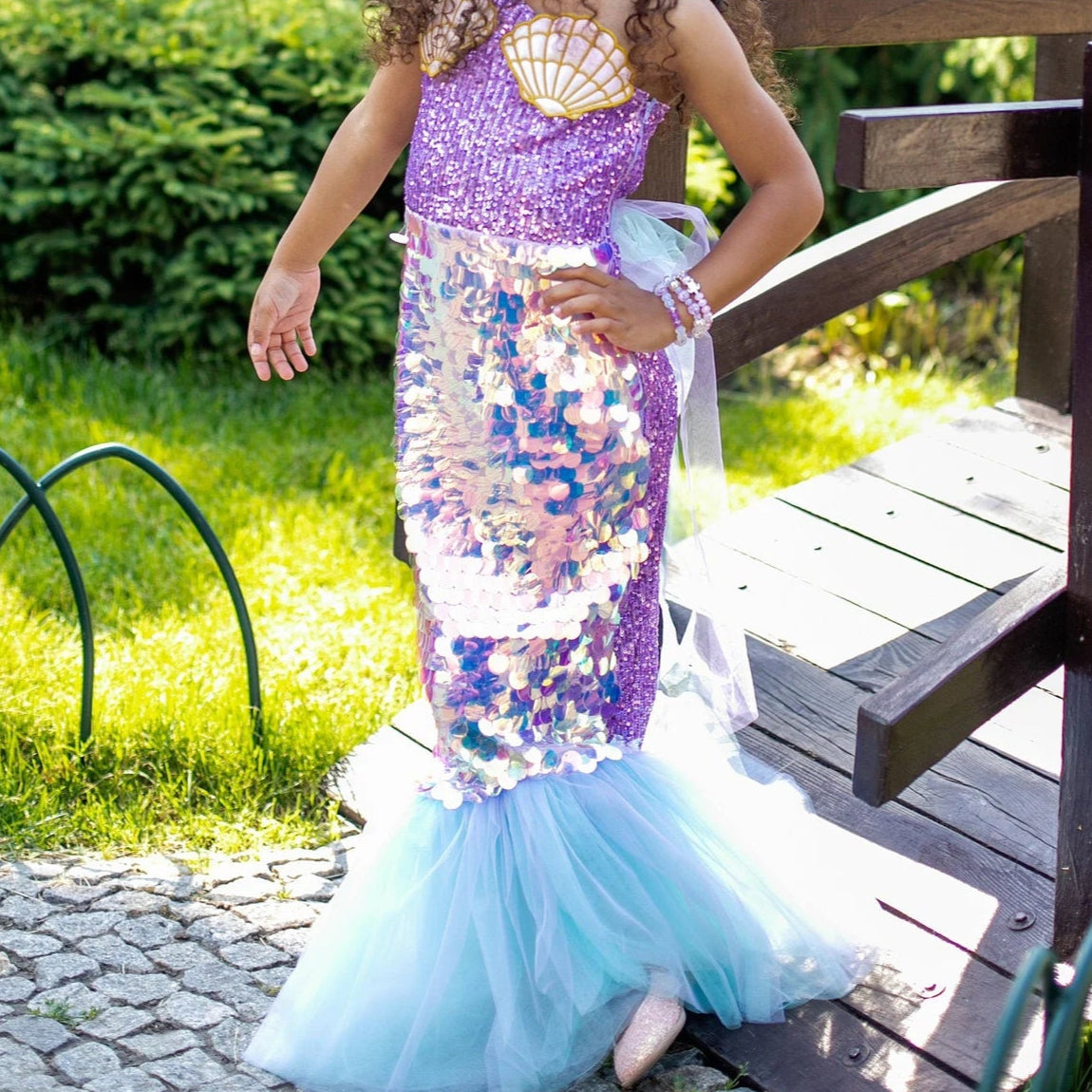Little mermaid costume for girls – turquoise fishtail with holographic sequins – Kate Princess Dress