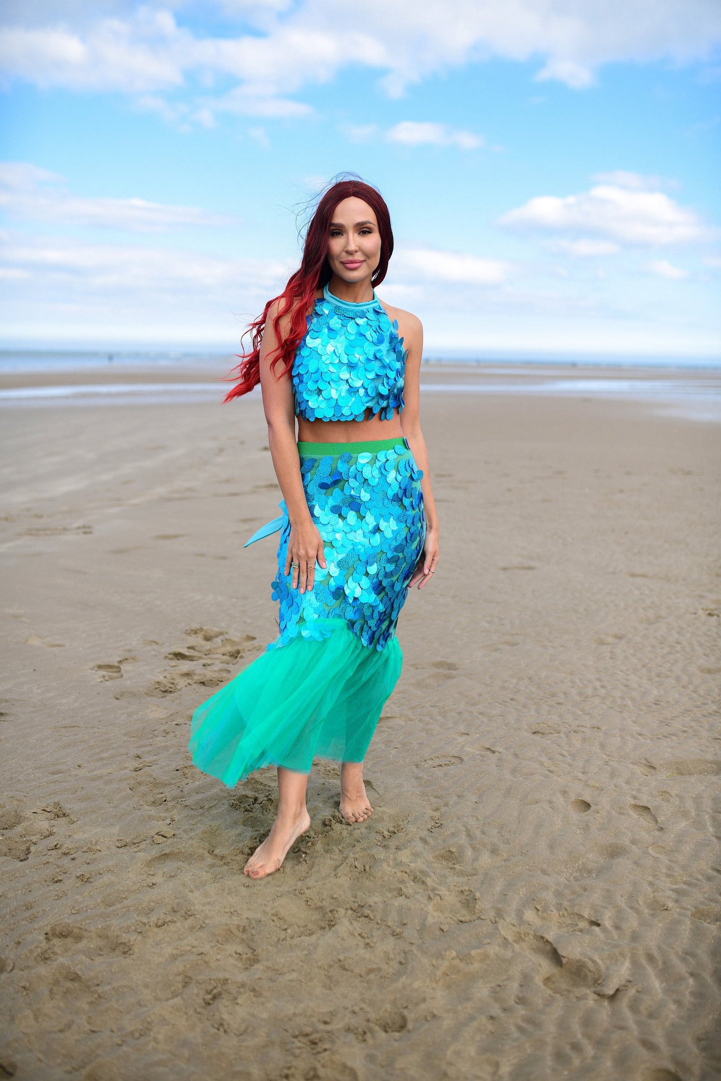 Turquoise Mermaid Tail Costume, Halloween Fish Tail Skirt & Top