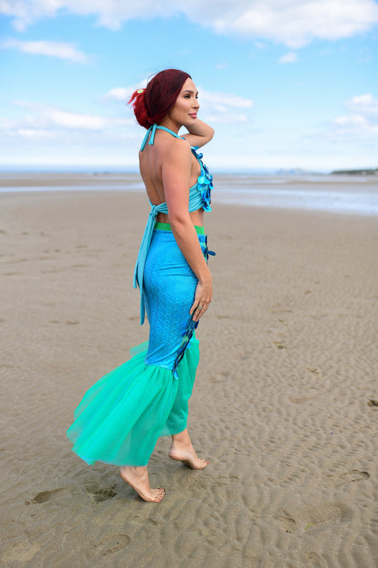 Turquoise Mermaid Tail Costume, Halloween Fish Tail Skirt & Top