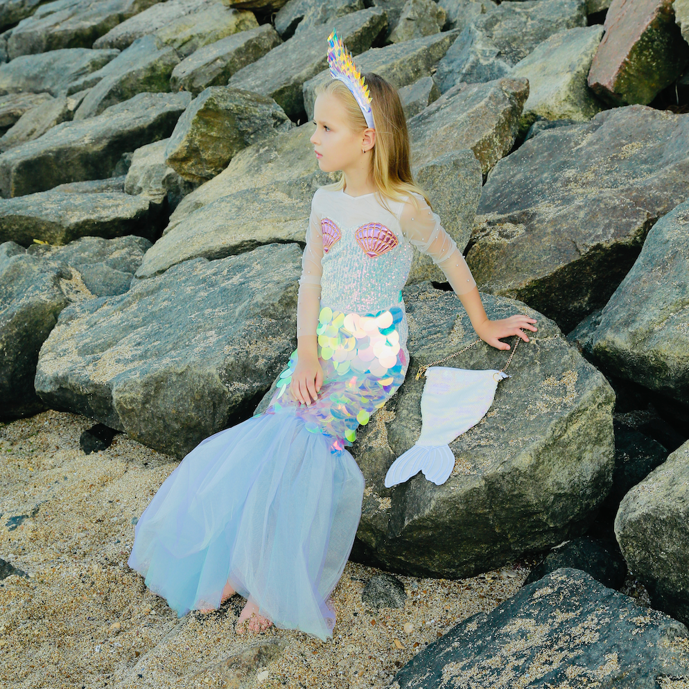 under the sea costume, turquoise fishtail — side profile with long sleeve — Kate Princess Dress