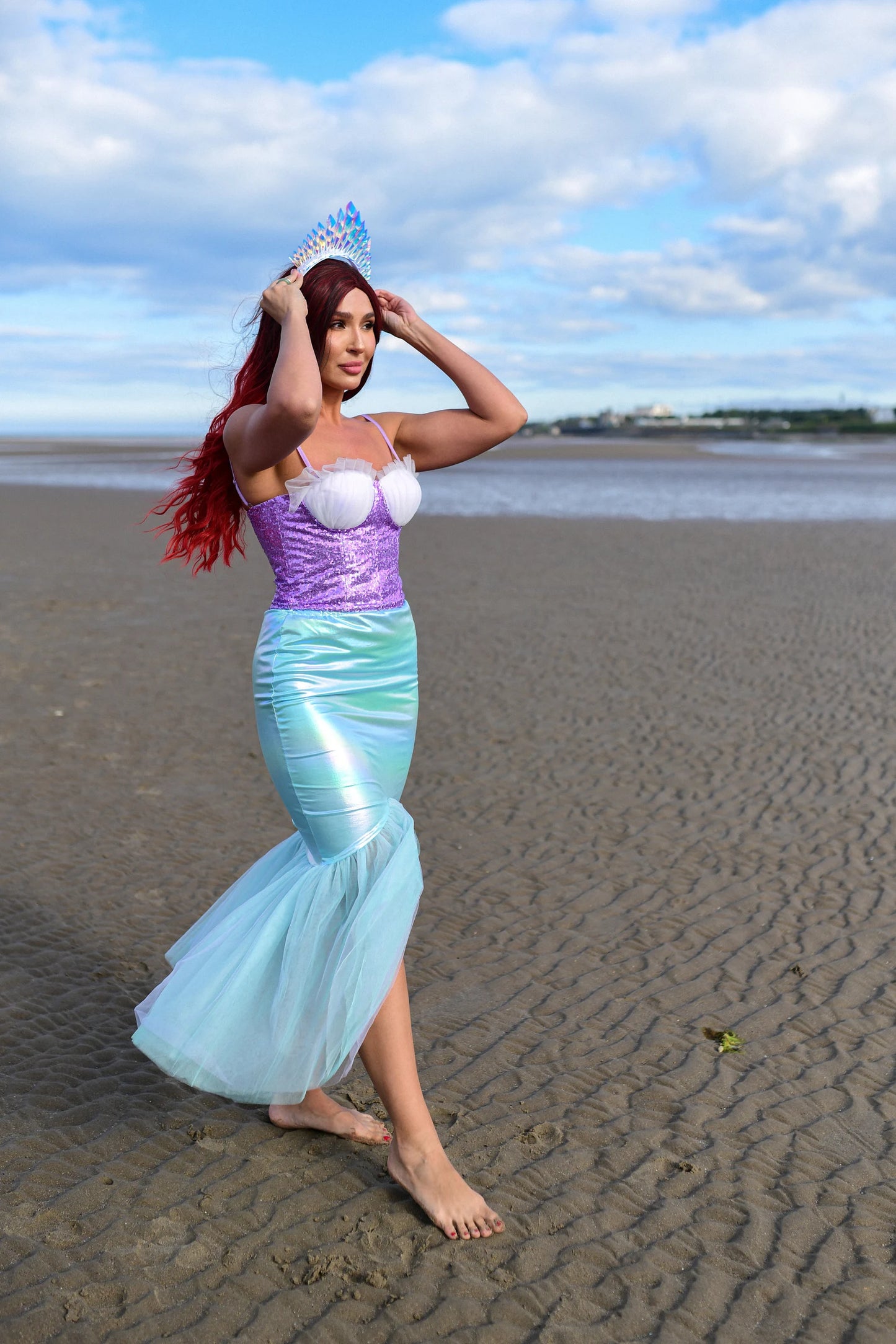 Sparkling Adult Mermaid Costume with Sequin Top, Skirt & Crown