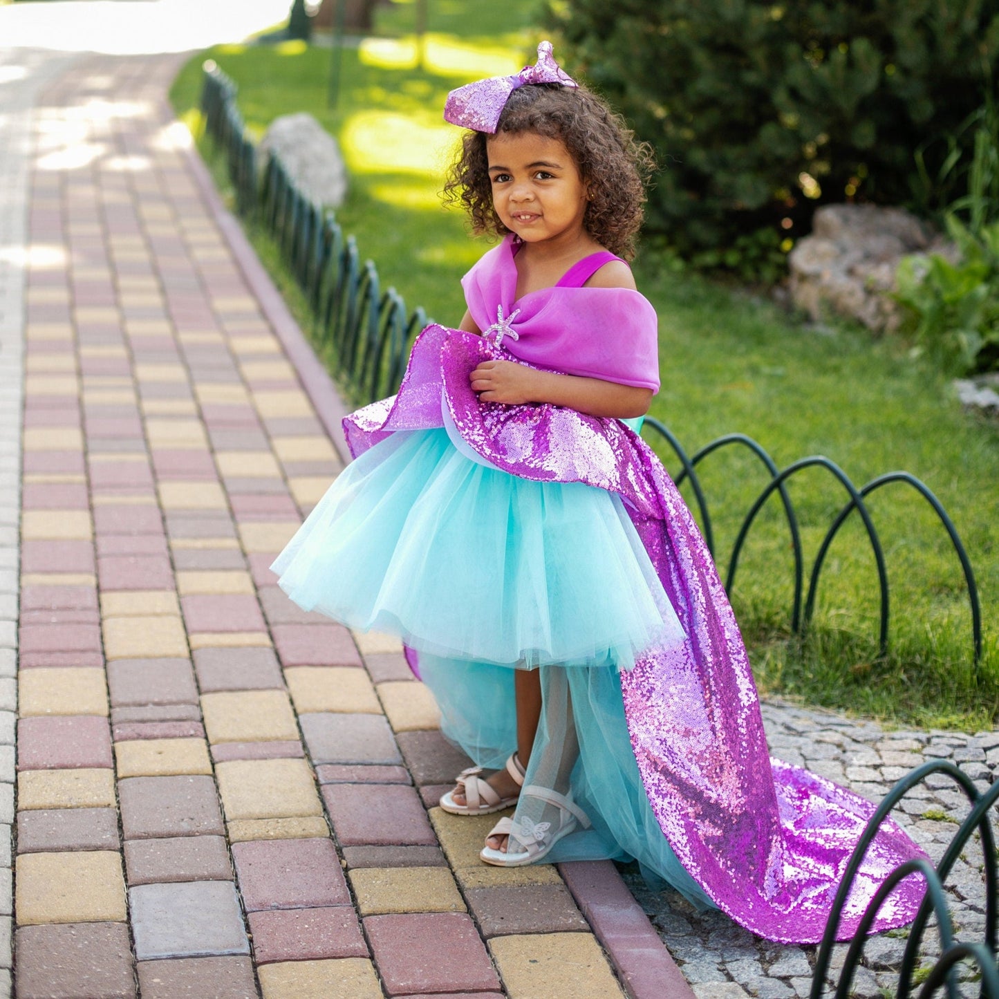 Girls turquoise mermaid princess costume with sequins – Kate Princess Dress