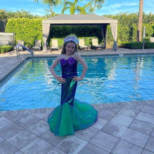 Girls sequin mermaid costume holographic seashell bodice – Kate Princess Dress