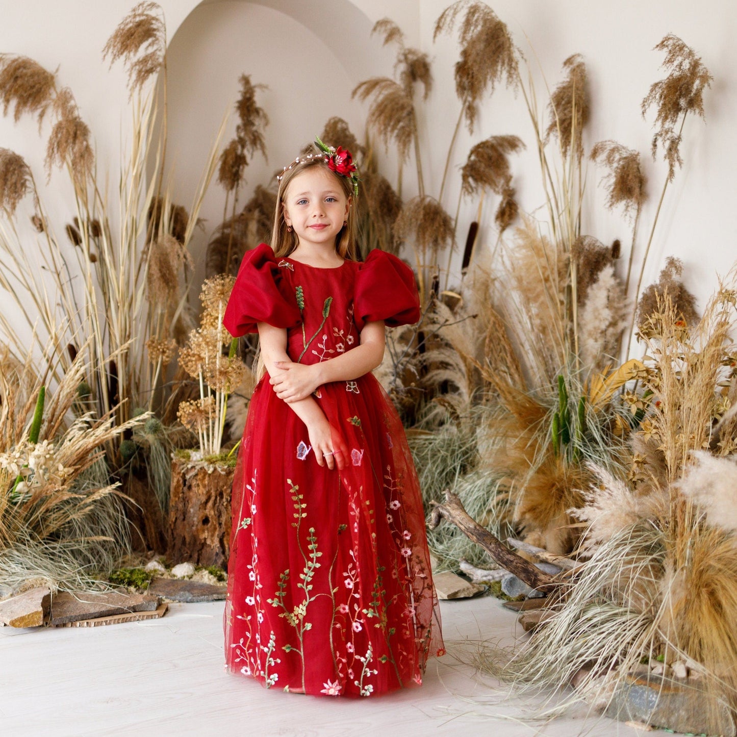 Marsala Flower Girl Dress Boho Lace Embroidered dress