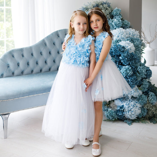 Girl Flower Dress, White Wedding Girl, Blue Tutu Dress