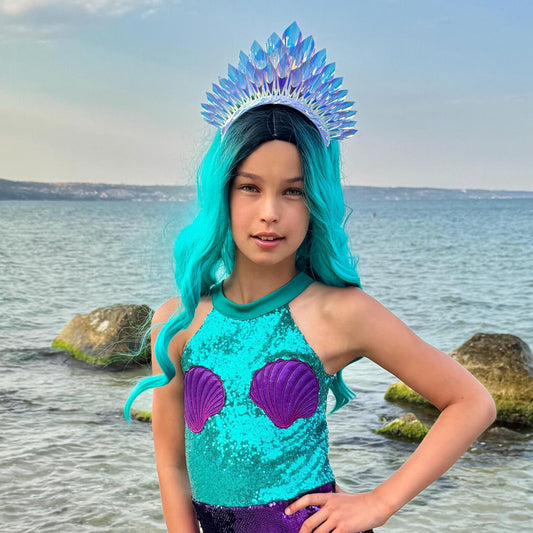 Girls Rainbow Mermaid Crown – Sequin Tiara for Princess Costume