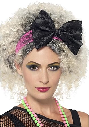 Smiffys 80s Black & Pink Lace Headband