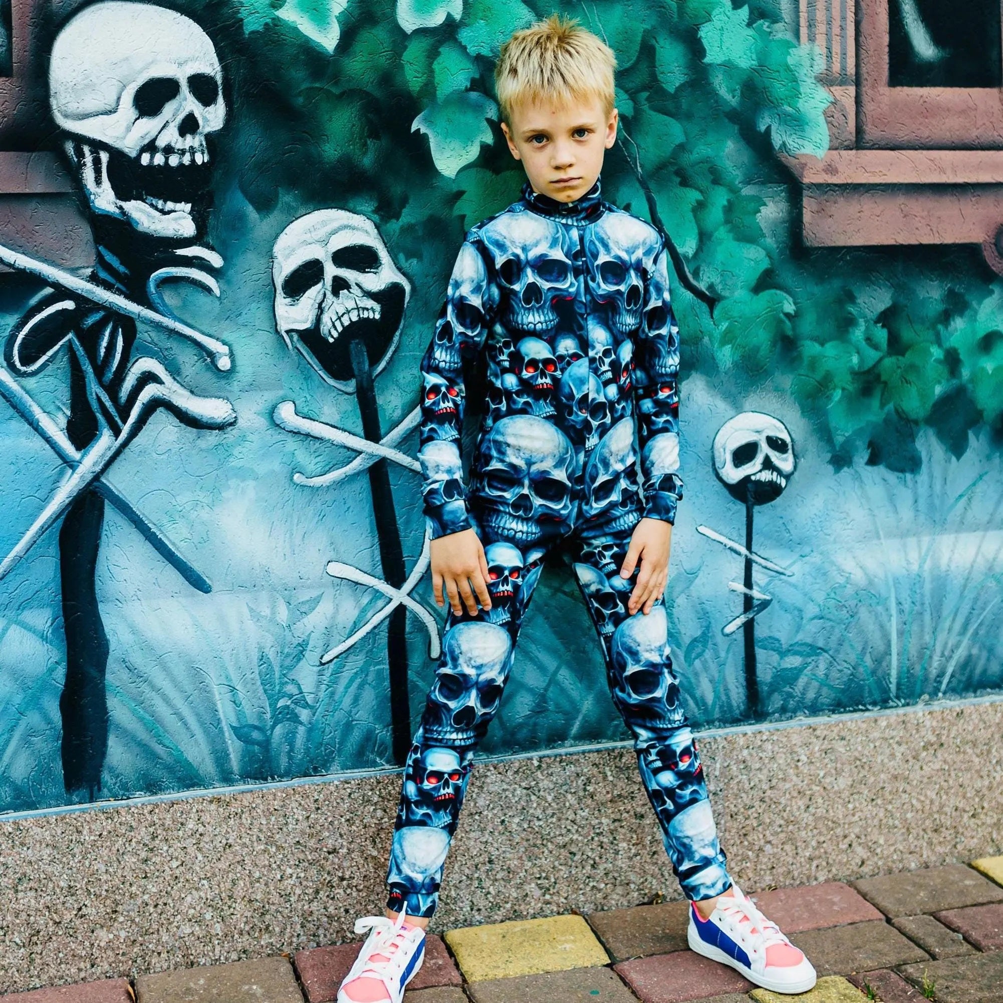 Skull Halloween Jumpsuit for Boy, Spooky Costume for Kids