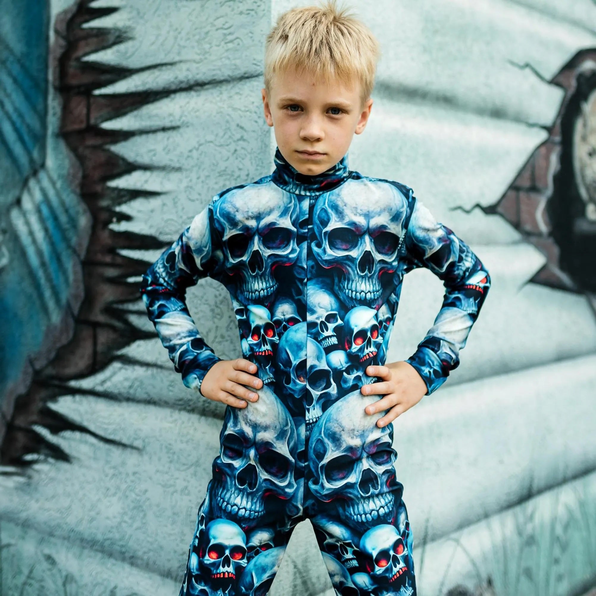 Skull Halloween Jumpsuit for Boy, Spooky Costume for Kids