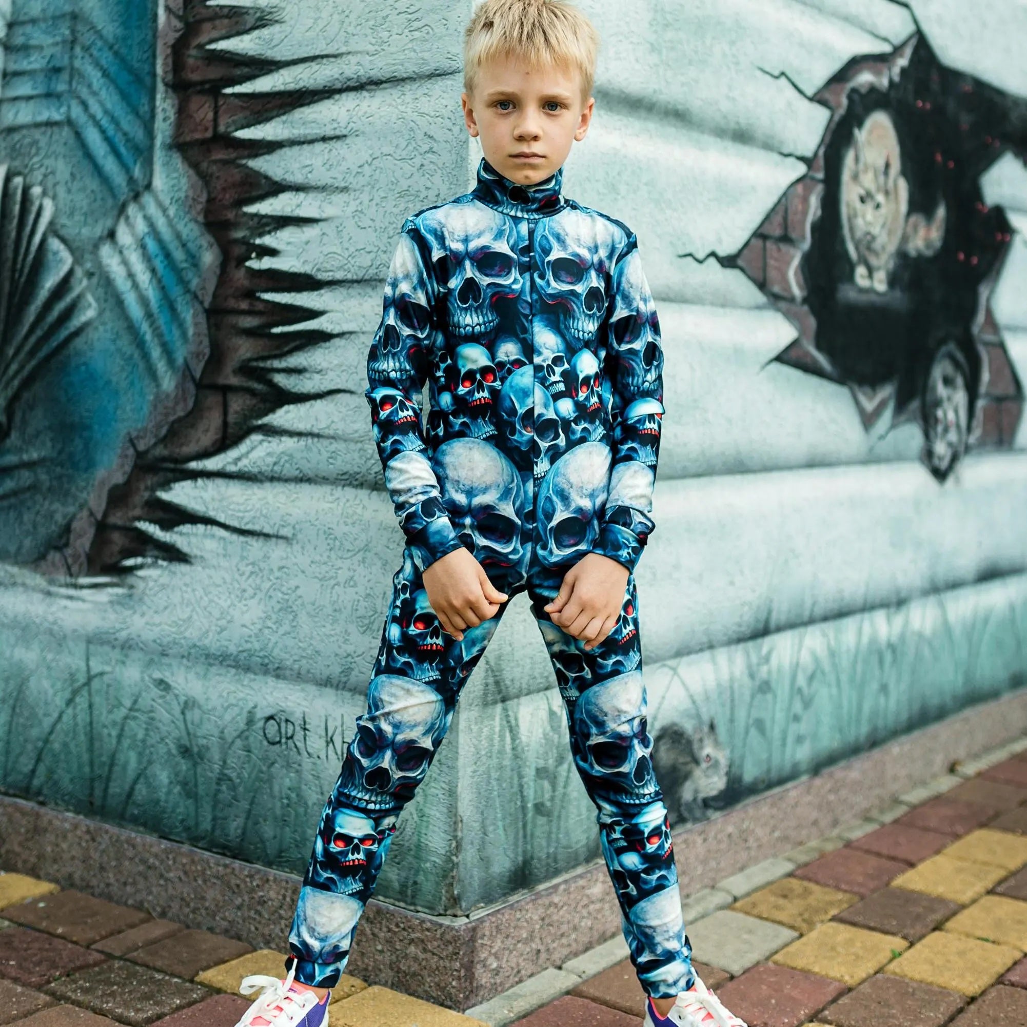 Skull Halloween Jumpsuit for Boy, Spooky Costume for Kids