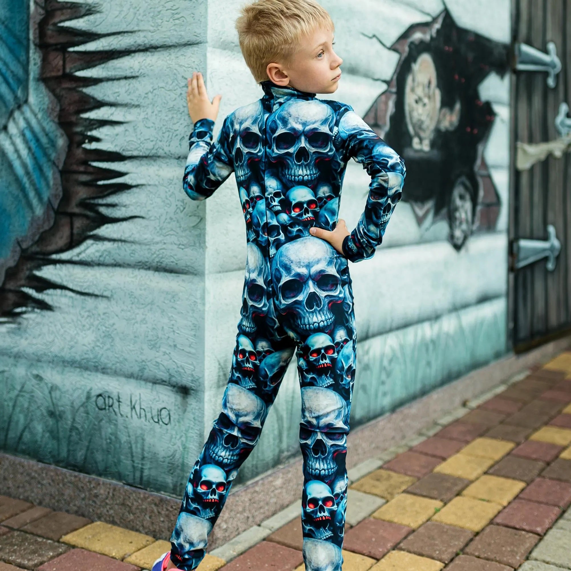 Skull Halloween Jumpsuit for Boy, Spooky Costume for Kids