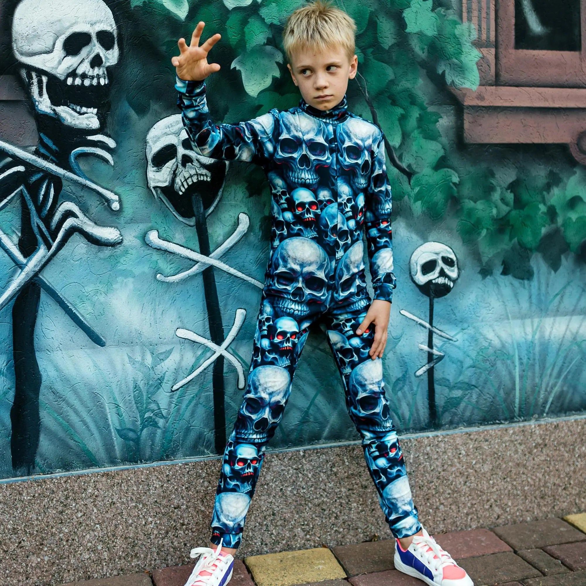 Skull Halloween Jumpsuit for Boy, Spooky Costume for Kids