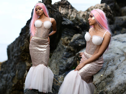 Blush Pink Mermaid Tail Costume Set - Perfect for Halloween Parties