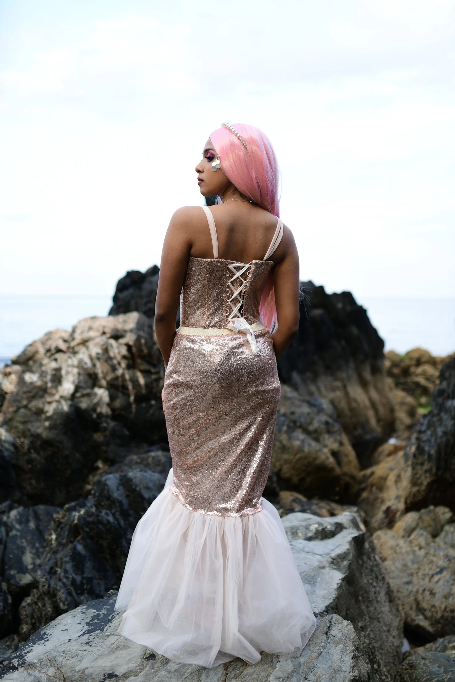Blush Pink Mermaid Tail Costume Set - Perfect for Halloween Parties