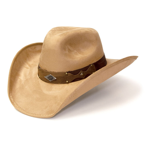 Camel Suede Like Western Hat with Diamond Concho Hat Band