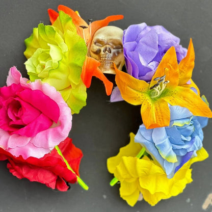 Day of the Dead headband pairing with mermaid costume, turquoise flowers – Kate Princess Dress.