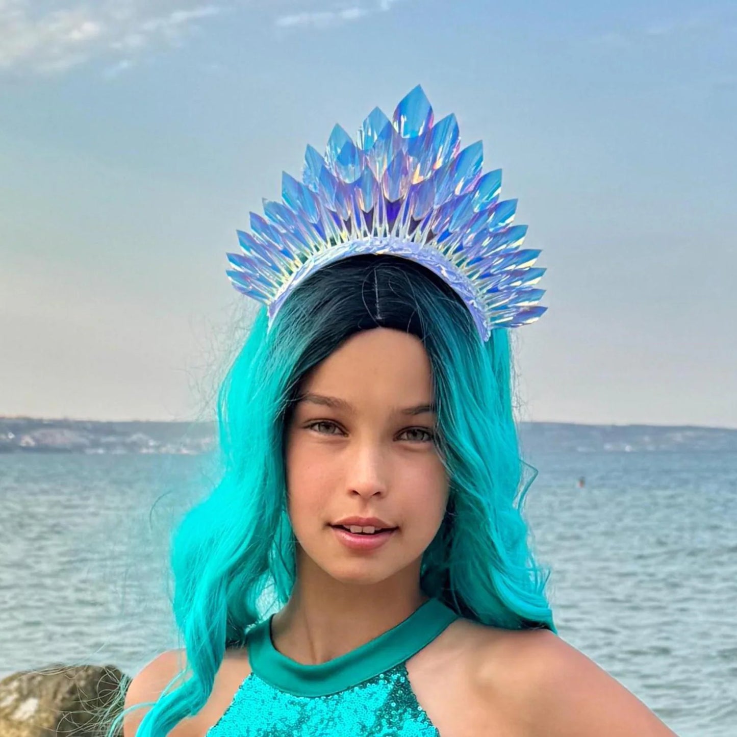 Girls Rainbow Mermaid Crown – Sequin Tiara for Princess Costume