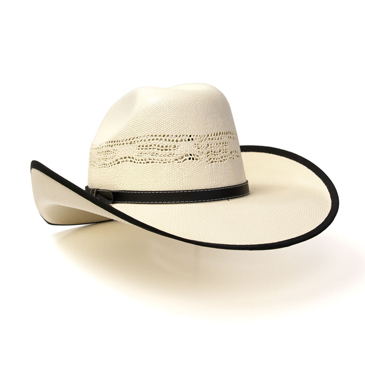 Natural Straw Western Cattleman Hat with Black Trim & Diamond Concho Hat Band