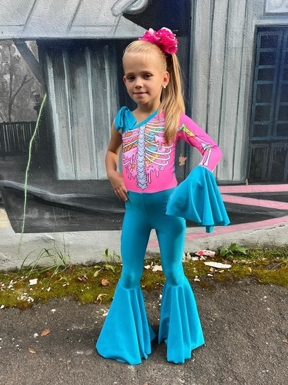 Girls Turquoise Halloween Bodysuit –  Mermaid Tail Costume