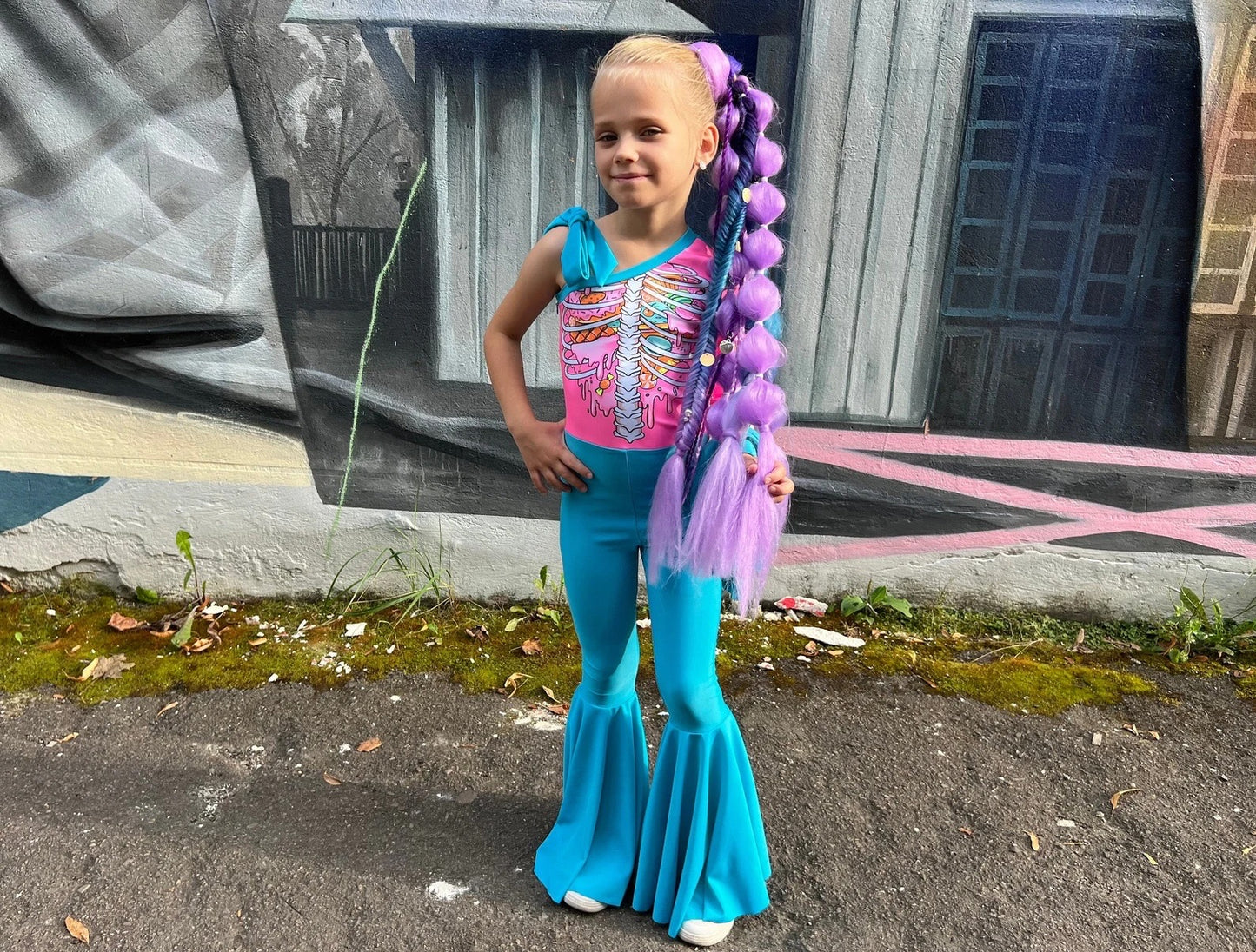 Girls Turquoise Halloween Bodysuit –  Mermaid Tail Costume