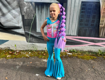 Girls Turquoise Halloween Bodysuit –  Mermaid Tail Costume
