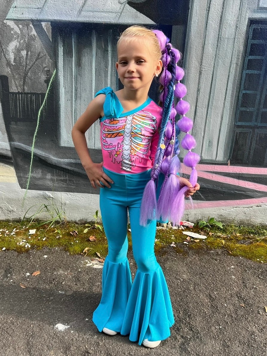 Girls Turquoise Halloween Bodysuit –  Mermaid Tail Costume