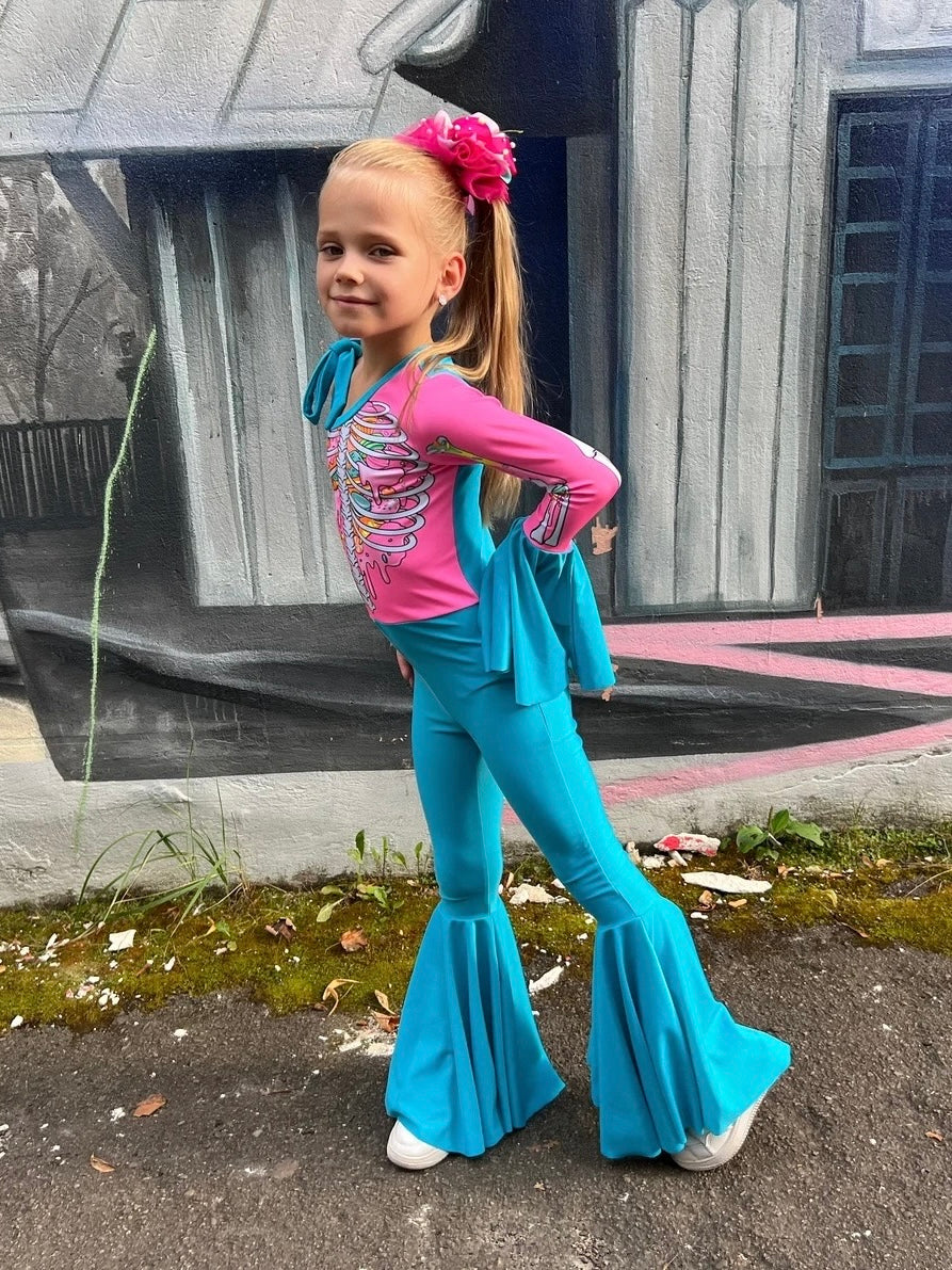Girls Turquoise Halloween Bodysuit –  Mermaid Tail Costume