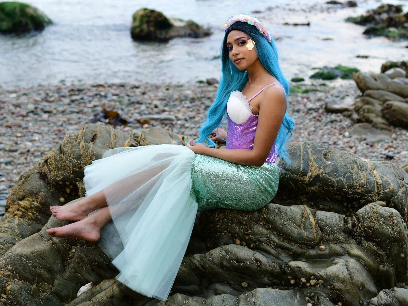 Mermaid Tail Costume Set - Mint fish tail skirt and lavender top