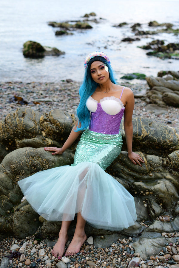 Mermaid Tail Costume Set - Mint fish tail skirt and lavender top