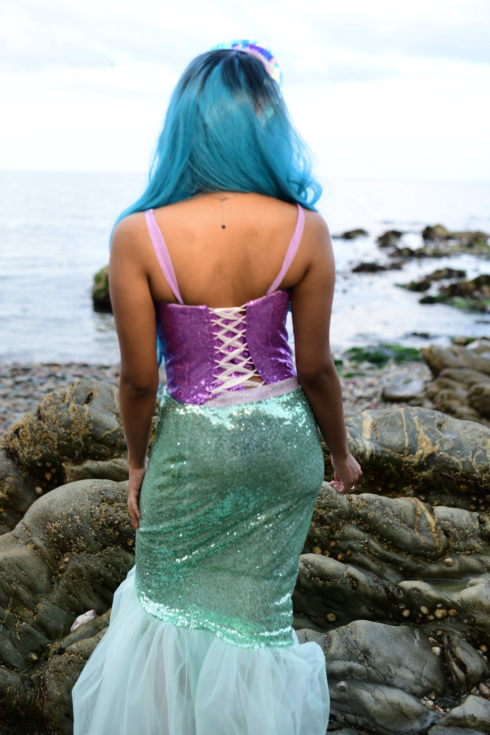 Mermaid Tail Costume Set - Mint fish tail skirt and lavender top