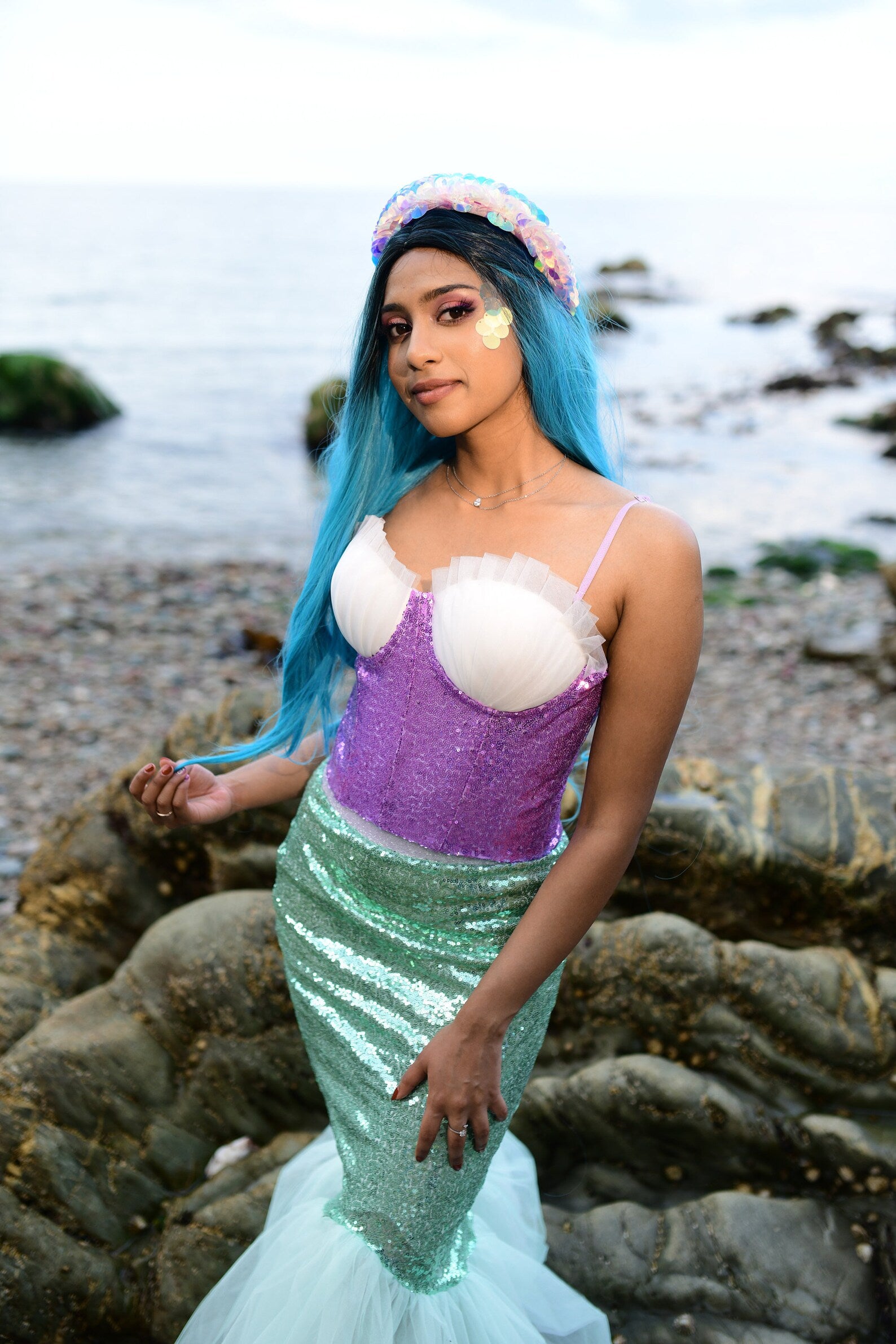 Mermaid Tail Costume Set - Mint fish tail skirt and lavender top