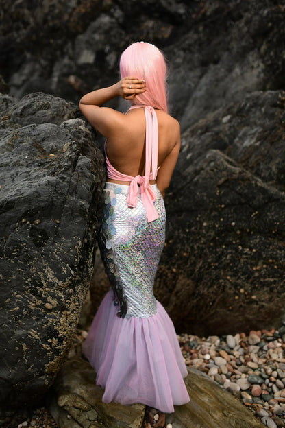 Silver Mermaid Tail Halloween Costume  - Fish Skirt and Top