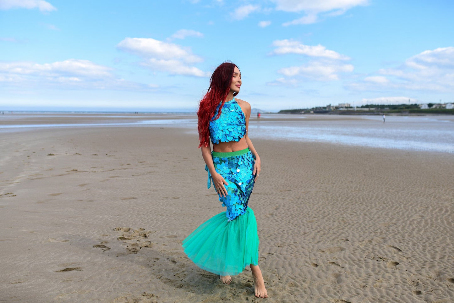 Turquoise Mermaid Tail Costume,  Halloween Fish Tail Skirt & Top