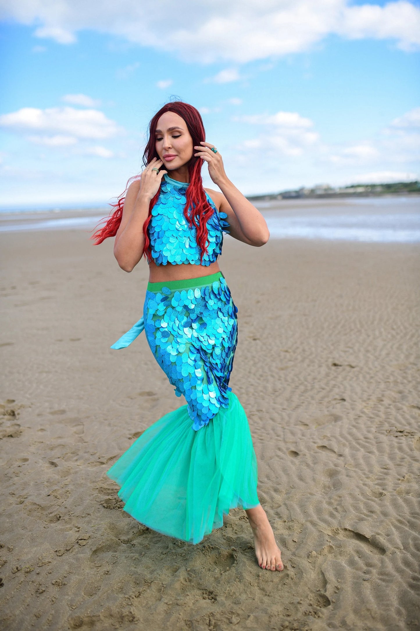 Turquoise Mermaid Tail Costume,  Halloween Fish Tail Skirt & Top
