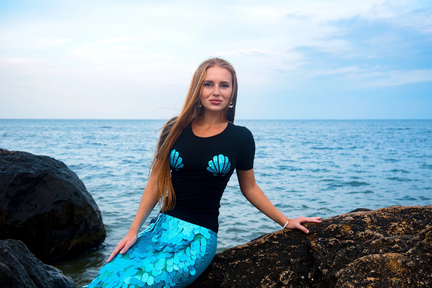 Sequin Mermaid Tail Skirt & Black Shell Tee