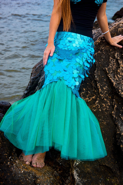 Sequin Mermaid Tail Skirt & Black Shell Tee