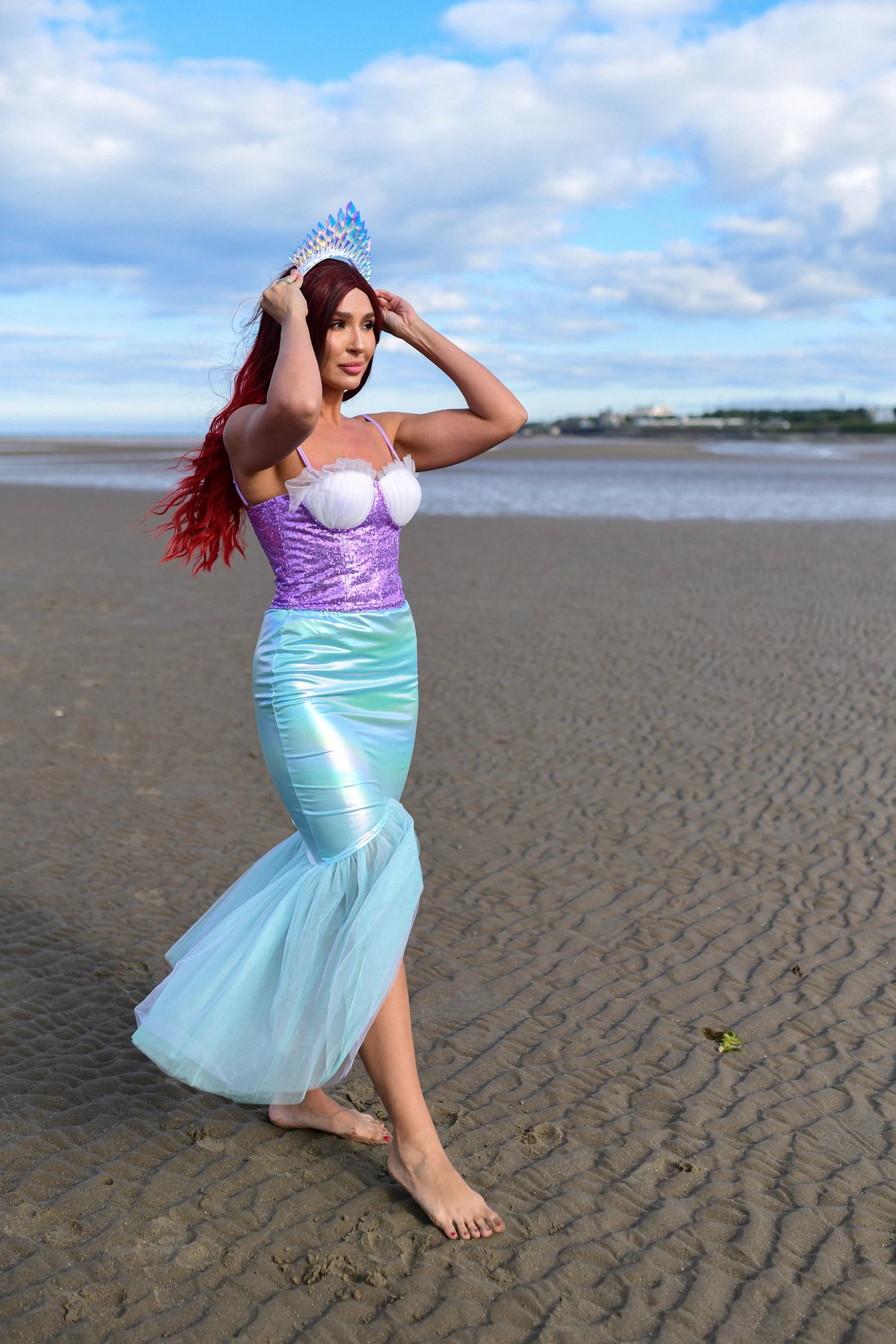 Adult Mermaid Costume - Sparkling Corset, Sequin Mermaid Top, Shimmering Skirt & Crown