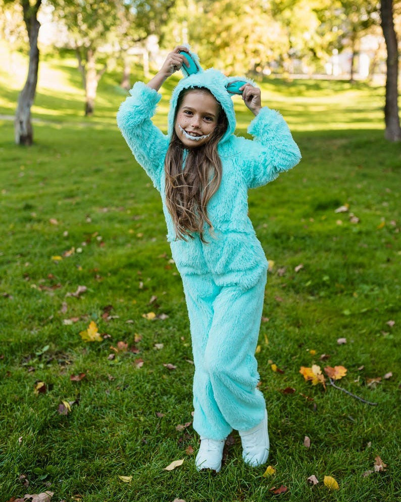 princess costume, mermaid costume, under the sea costume; side angle showing relaxed mint jumpsuit; holographic, fishtail – Kate Princess Dress