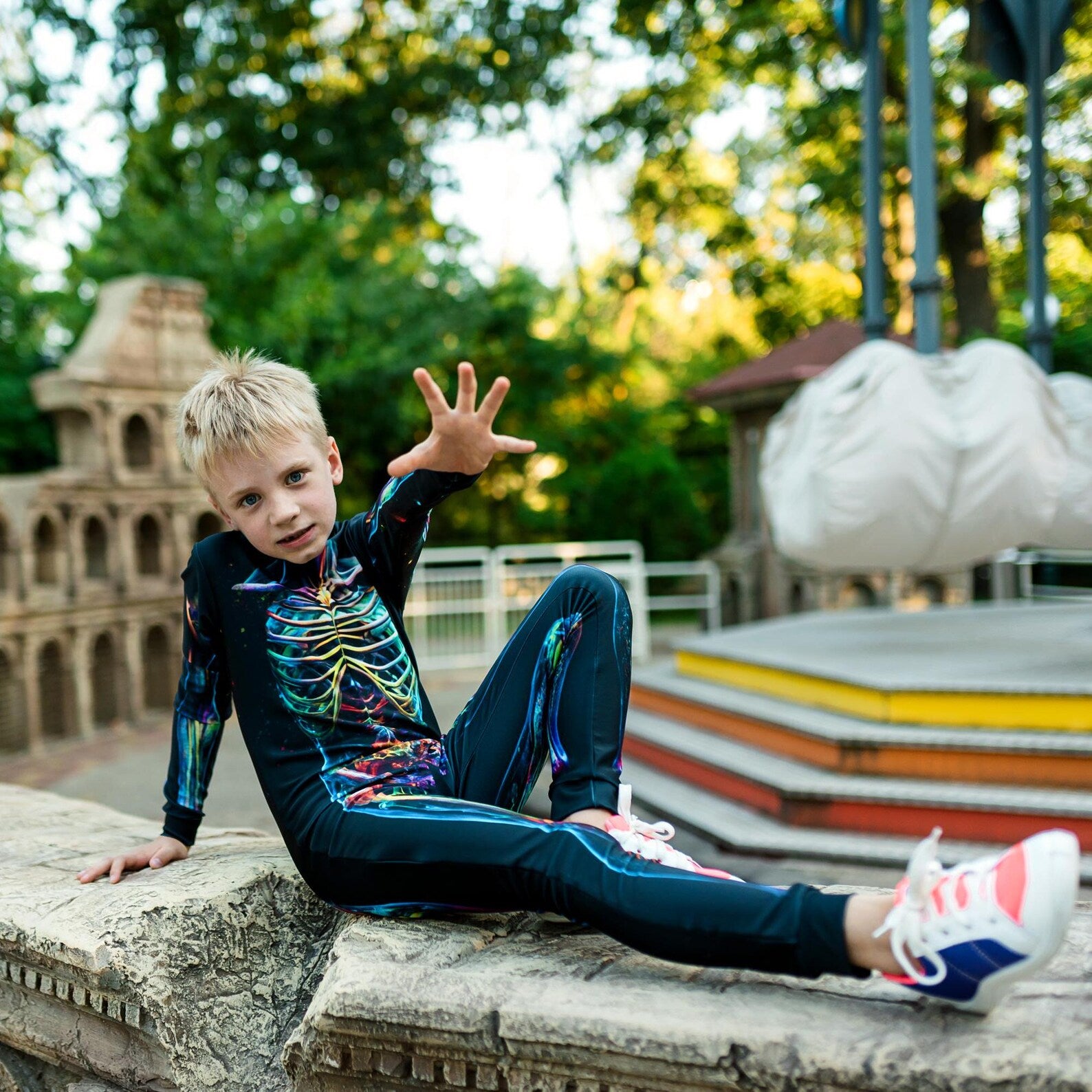 Rainbow Mystical Skeleton Halloween Bodysuit for Boys – Unique Halloween Costume