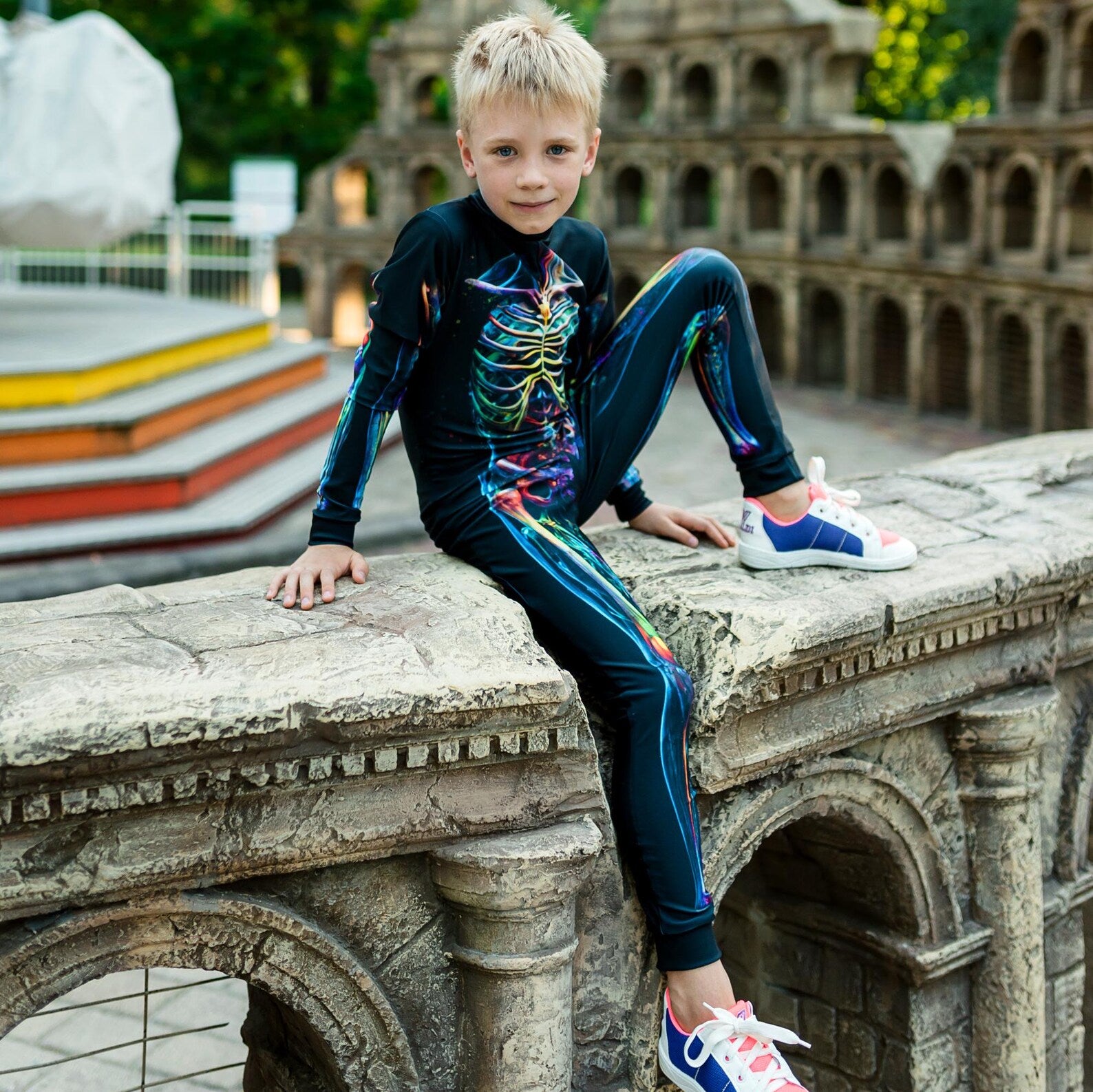 Rainbow Mystical Skeleton Halloween Bodysuit for Boys – Unique Halloween Costume