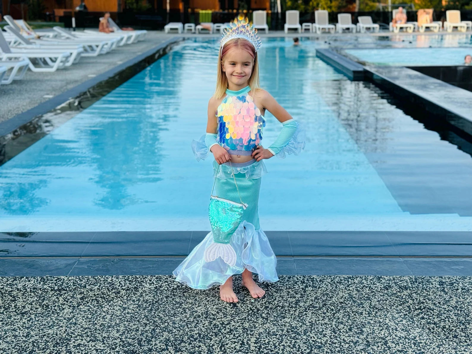 Glittering Mermaid Costume  – Sequin Top, Mermaid Tail Skirt & Gloves Set