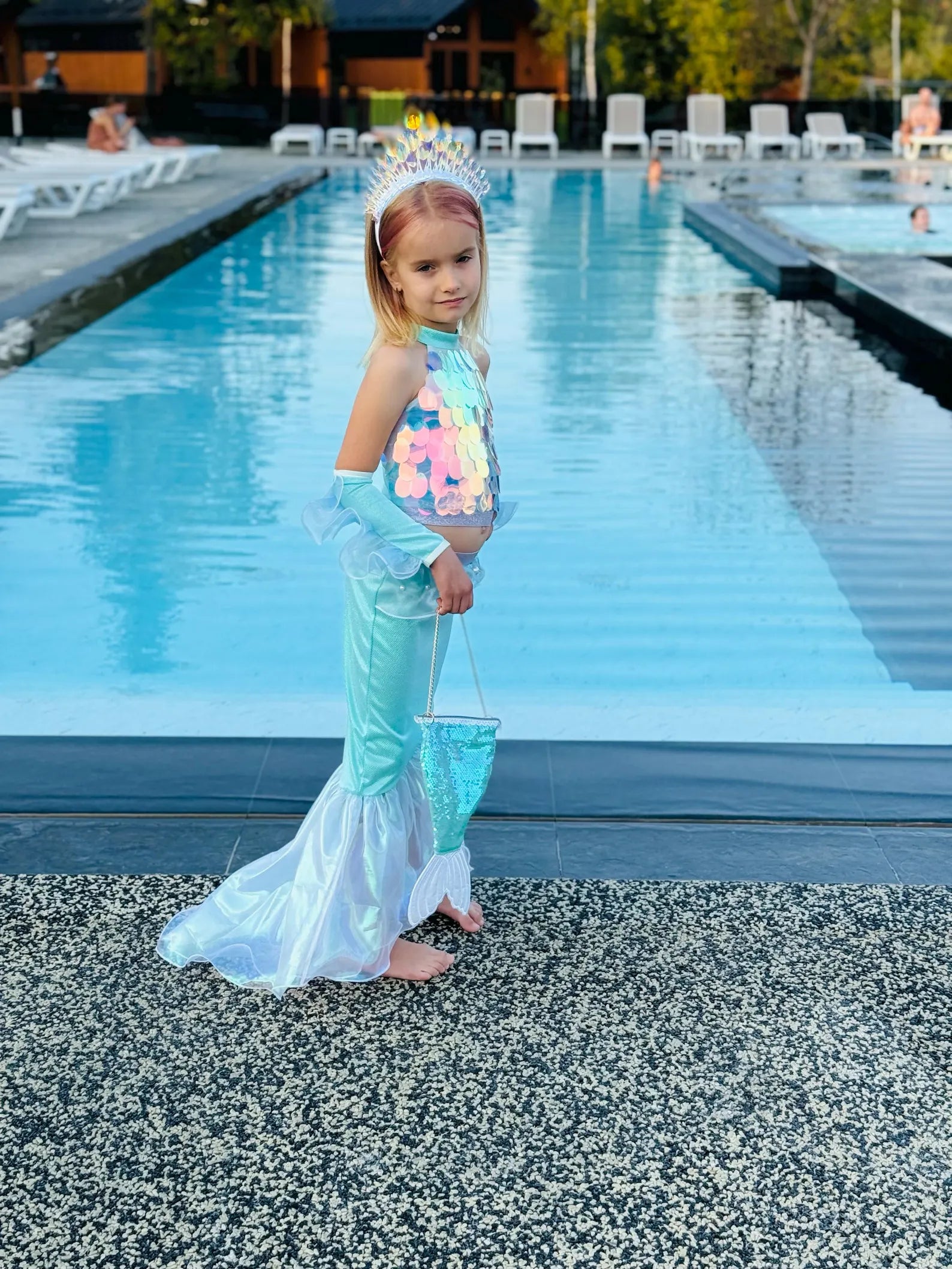 Glittering Mermaid Costume  – Sequin Top, Mermaid Tail Skirt & Gloves Set