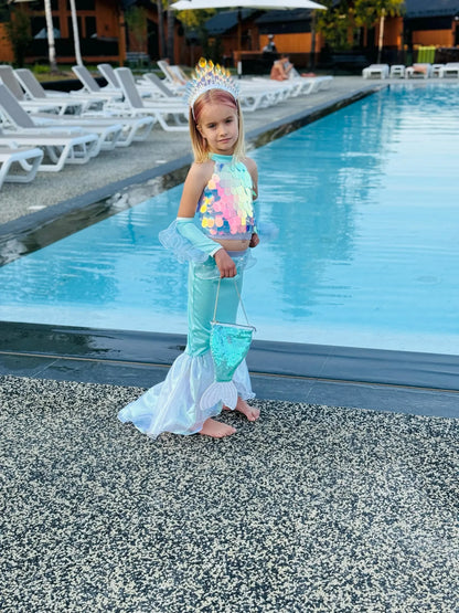 Glittering Mermaid Costume  – Sequin Top, Tail Skirt & Gloves Set