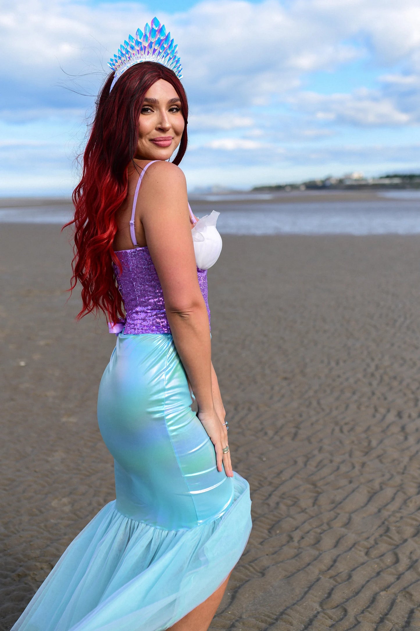 Sparkling Adult Mermaid Costume with Sequin Top, Skirt & Crown