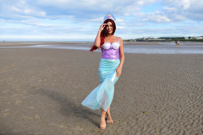 Sparkling Adult Mermaid Costume with Sequin Top, Skirt & Crown