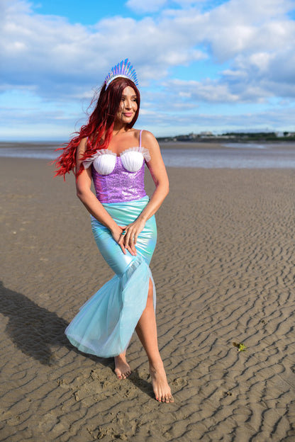 Sparkling Adult Mermaid Costume with Sequin Top, Skirt & Crown